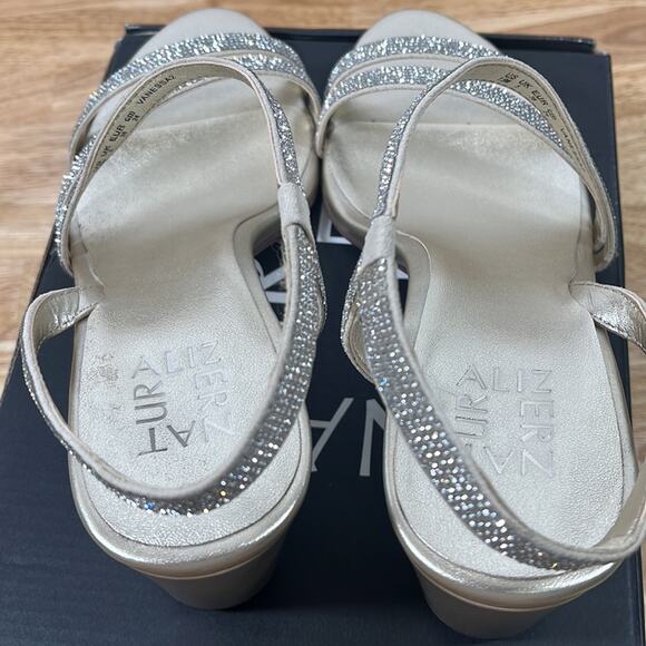 NEW Naturalizer 7.5 Women's Vanessa Gold Rhinestone Silver Block Heel Shoes - Picture 5 of 10